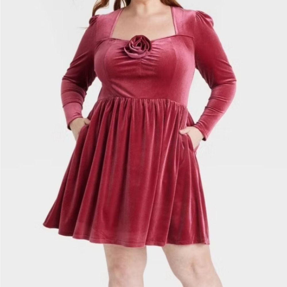 MAKE OFFER Elegant Velvet Long Sleeve Cherry Splash Plus Size Dress 1X - Picture 15 of 15